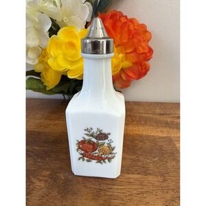 Vintage Milk Glass Oil or Vinegar Dispenser Vegetable Motif‎ with Chrome Lid MCM